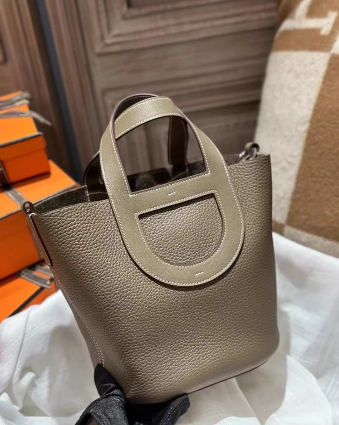 Grey Bucket Tote Bag