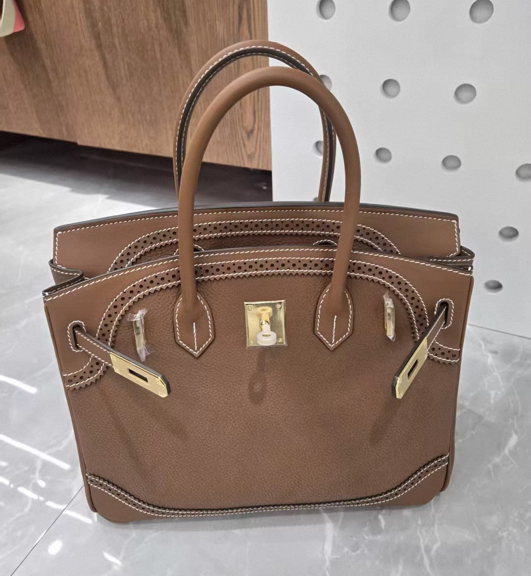 Brown Genuine Leather Bag with Brogues