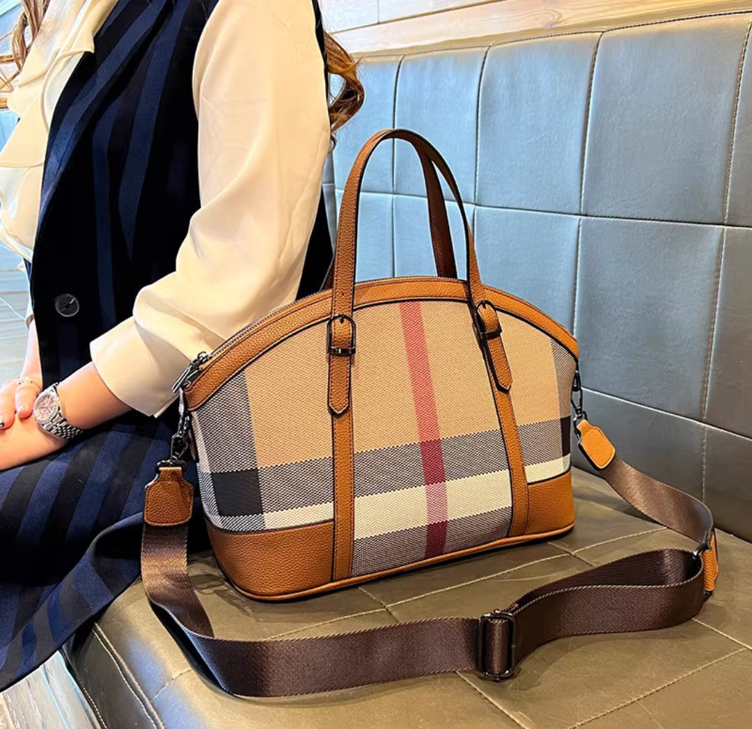 Leather Plaid Shell Bag