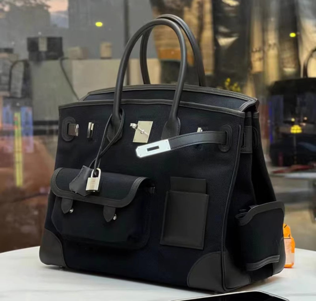 Black Cargo Fabric Tote Bag 35cm
