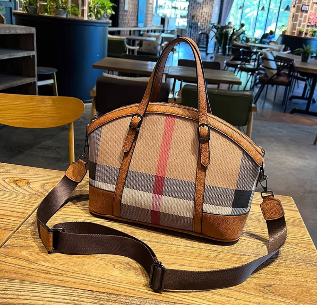 Leather Plaid Shell Bag