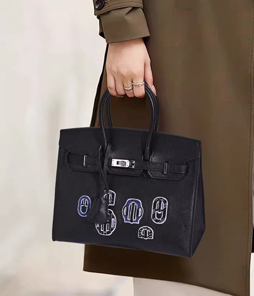 Embroidered Buckle Leather Bag