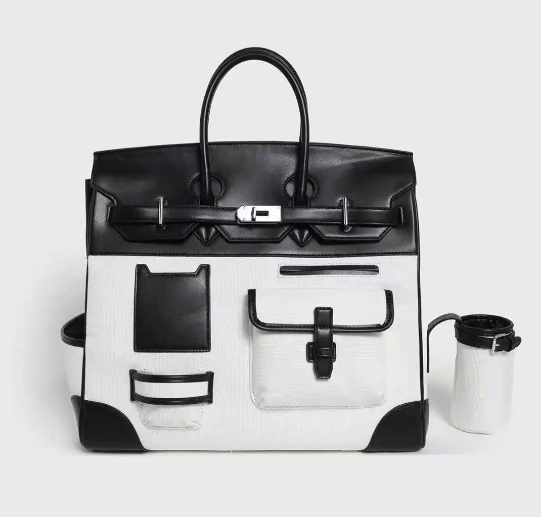 Large Fabric Black and White Tote Bag 40cm