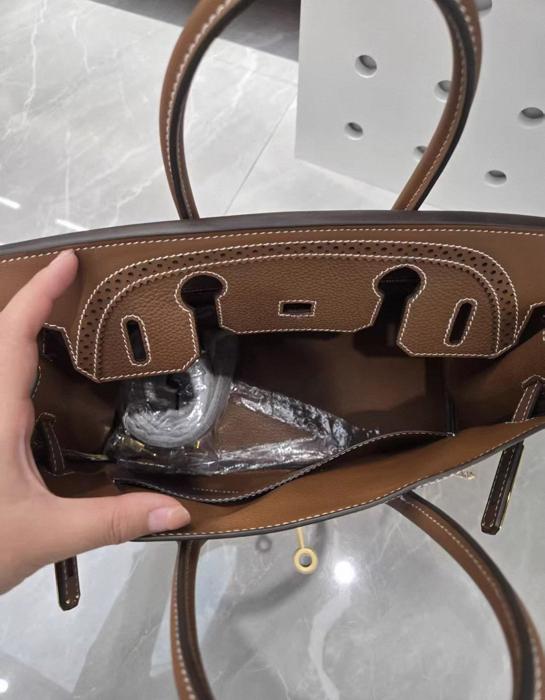 Brown Genuine Leather Bag with Brogues