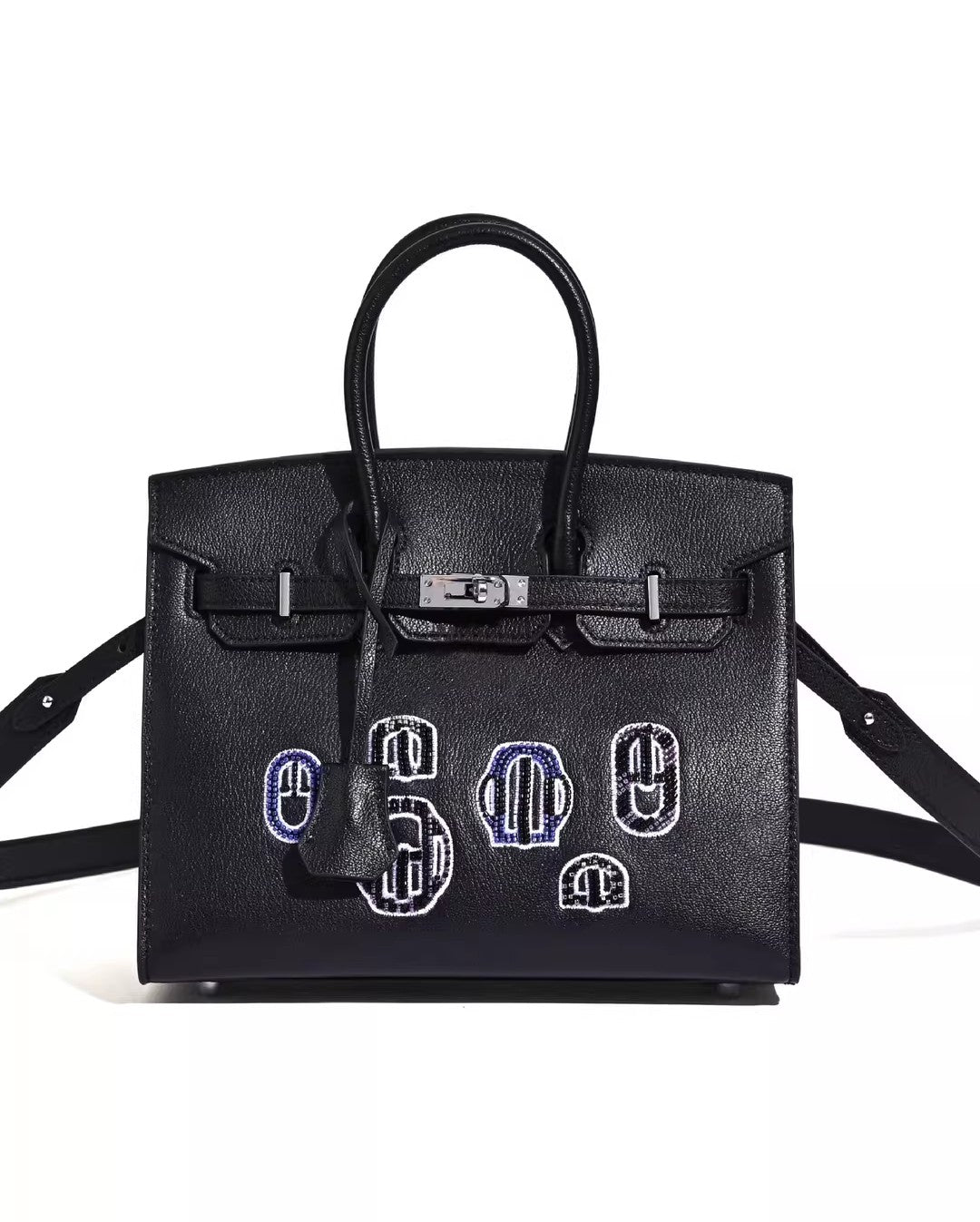 Embroidered Buckle Leather Bag
