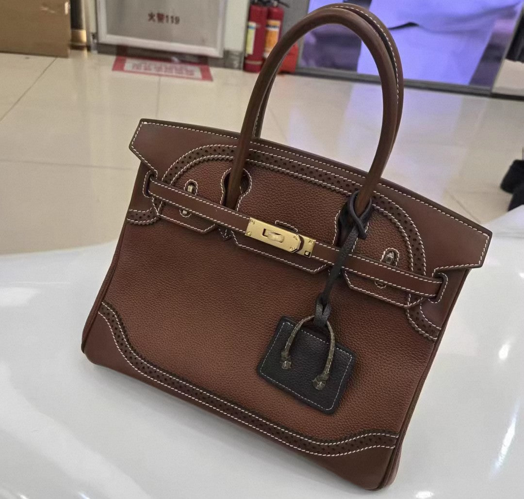Brown Genuine Leather Bag with Brogues