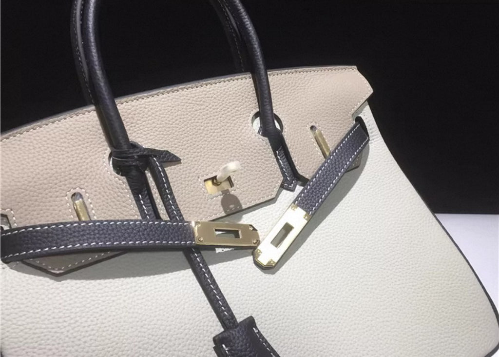 Black and White Full Top Grain Leather Tote Bag