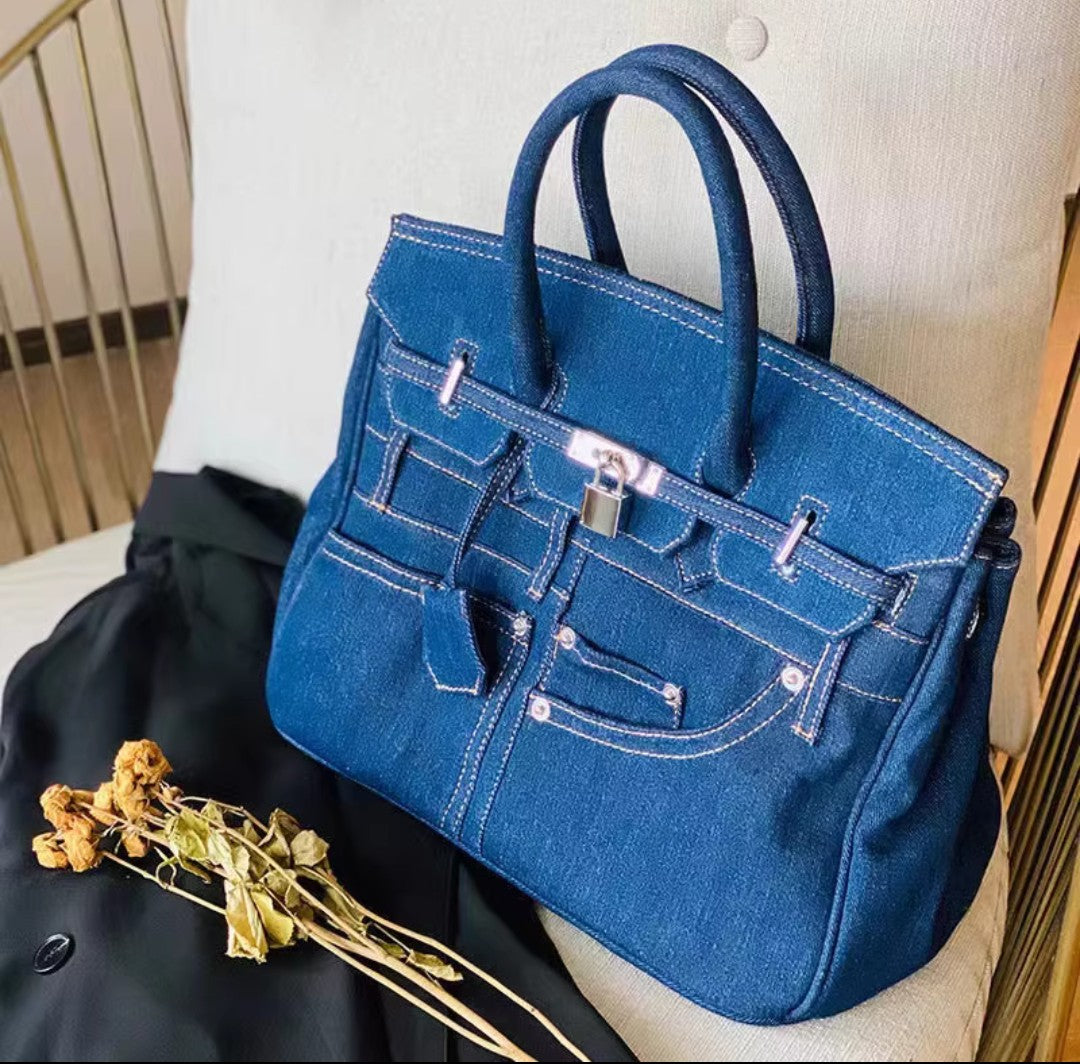 Blue Raw Denim Tote Bag