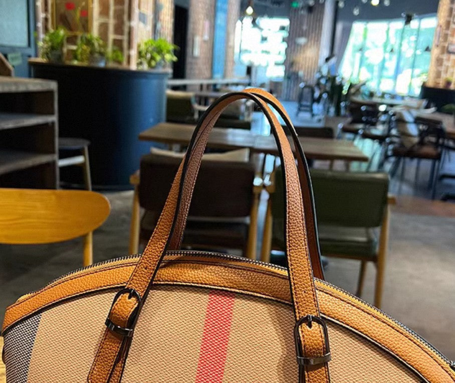 Leather Plaid Shell Bag