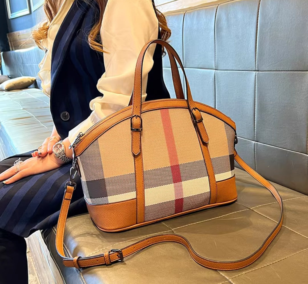 Leather Plaid Shell Bag