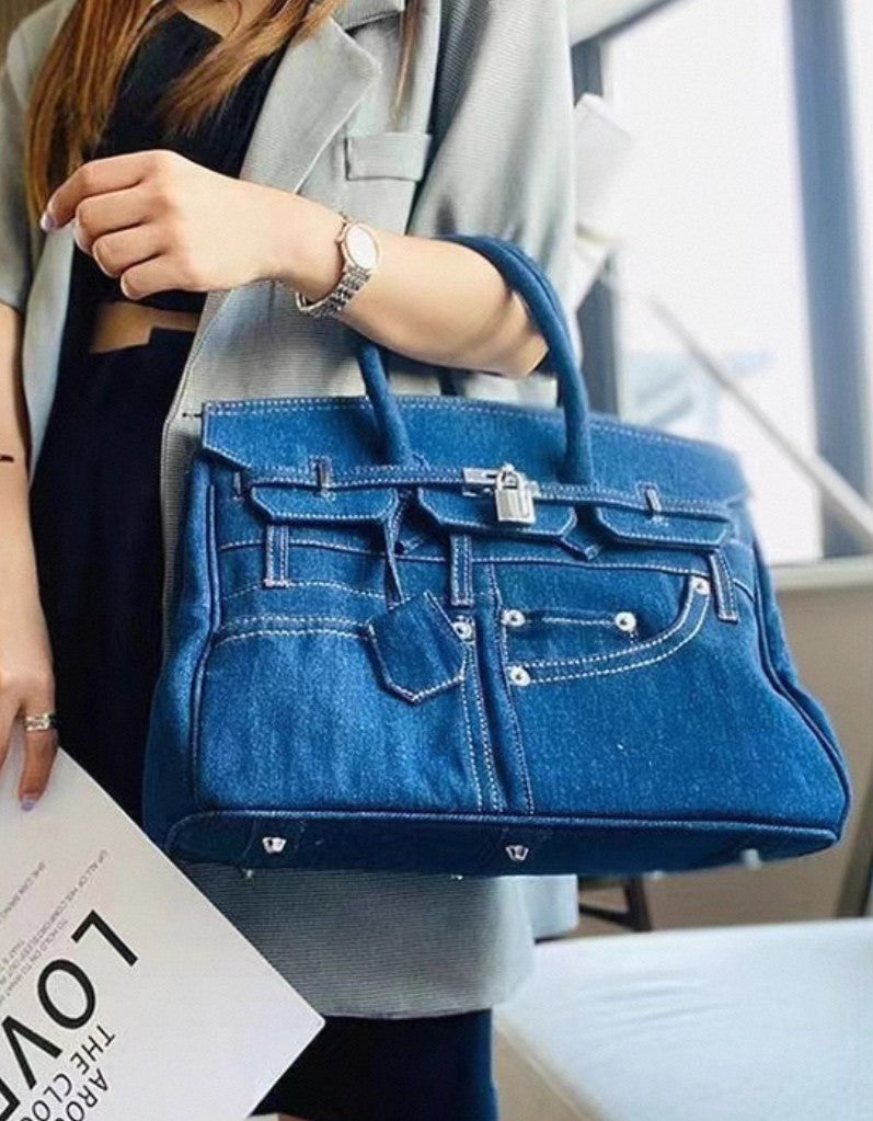 Blue Raw Denim Tote Bag