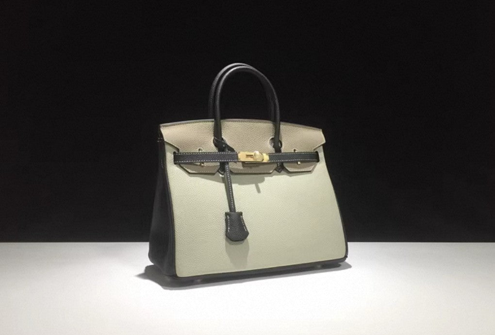 Black and White Full Top Grain Leather Tote Bag
