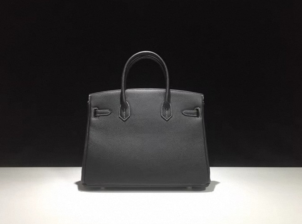 Black and White Full Top Grain Leather Tote Bag