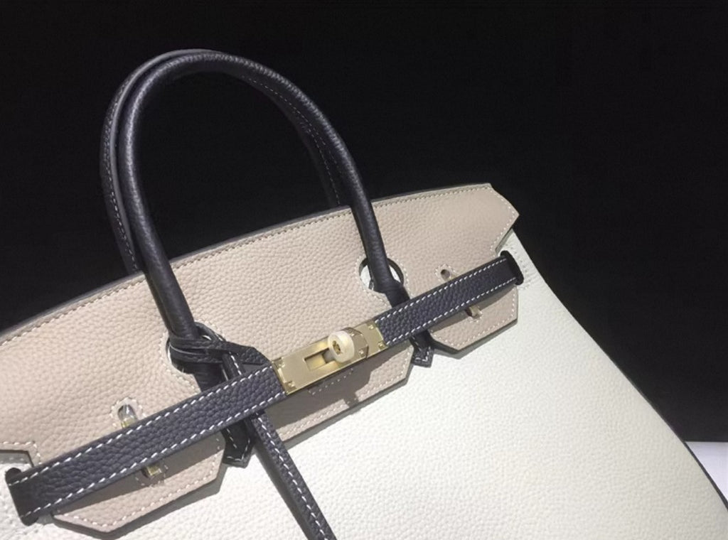 Black and White Full Top Grain Leather Tote Bag