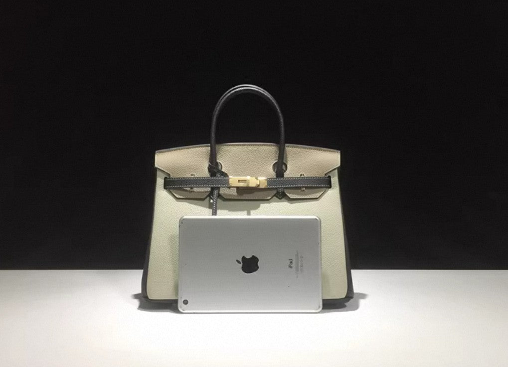Black and White Full Top Grain Leather Tote Bag