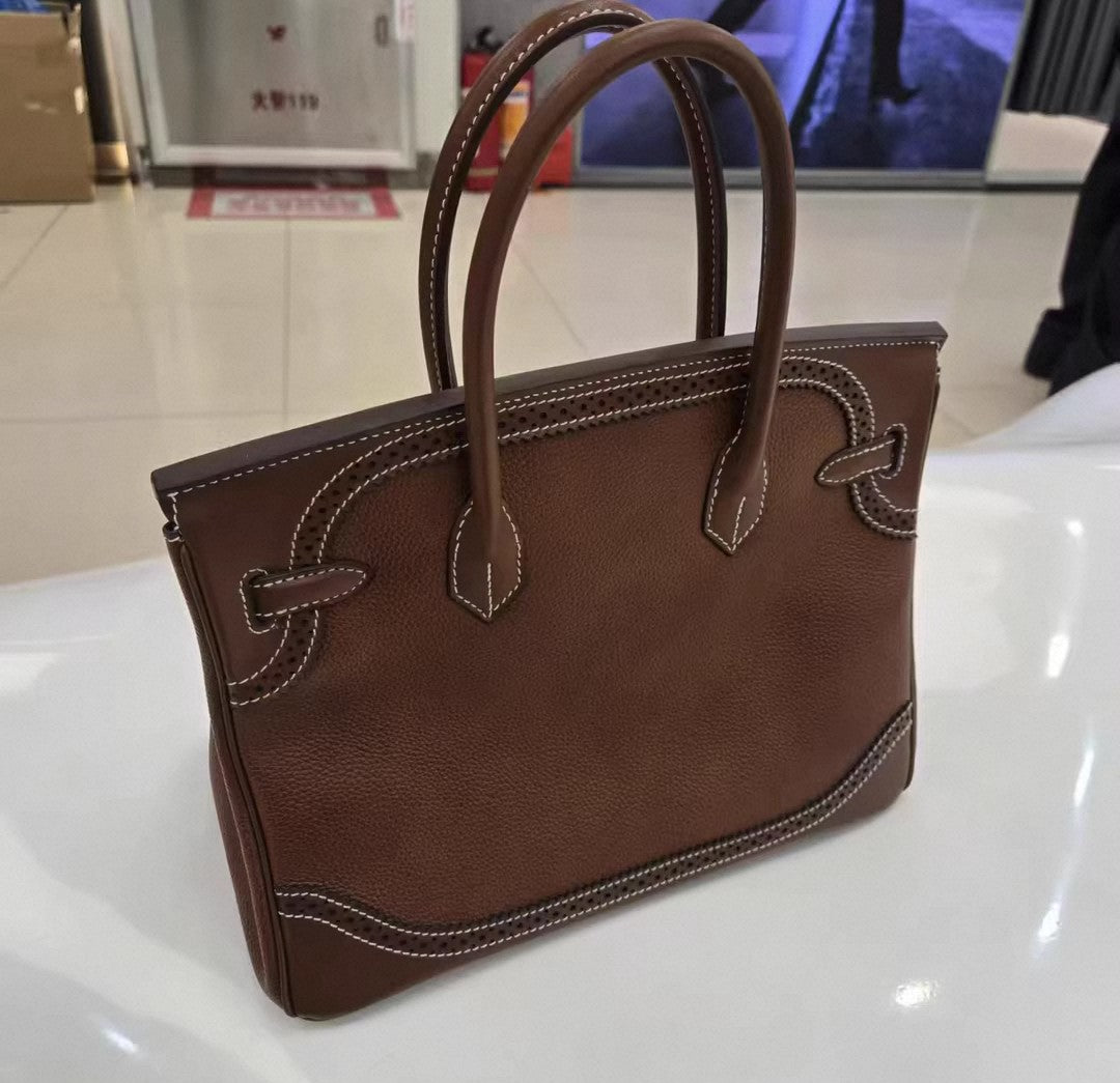 Brown Genuine Leather Bag with Brogues